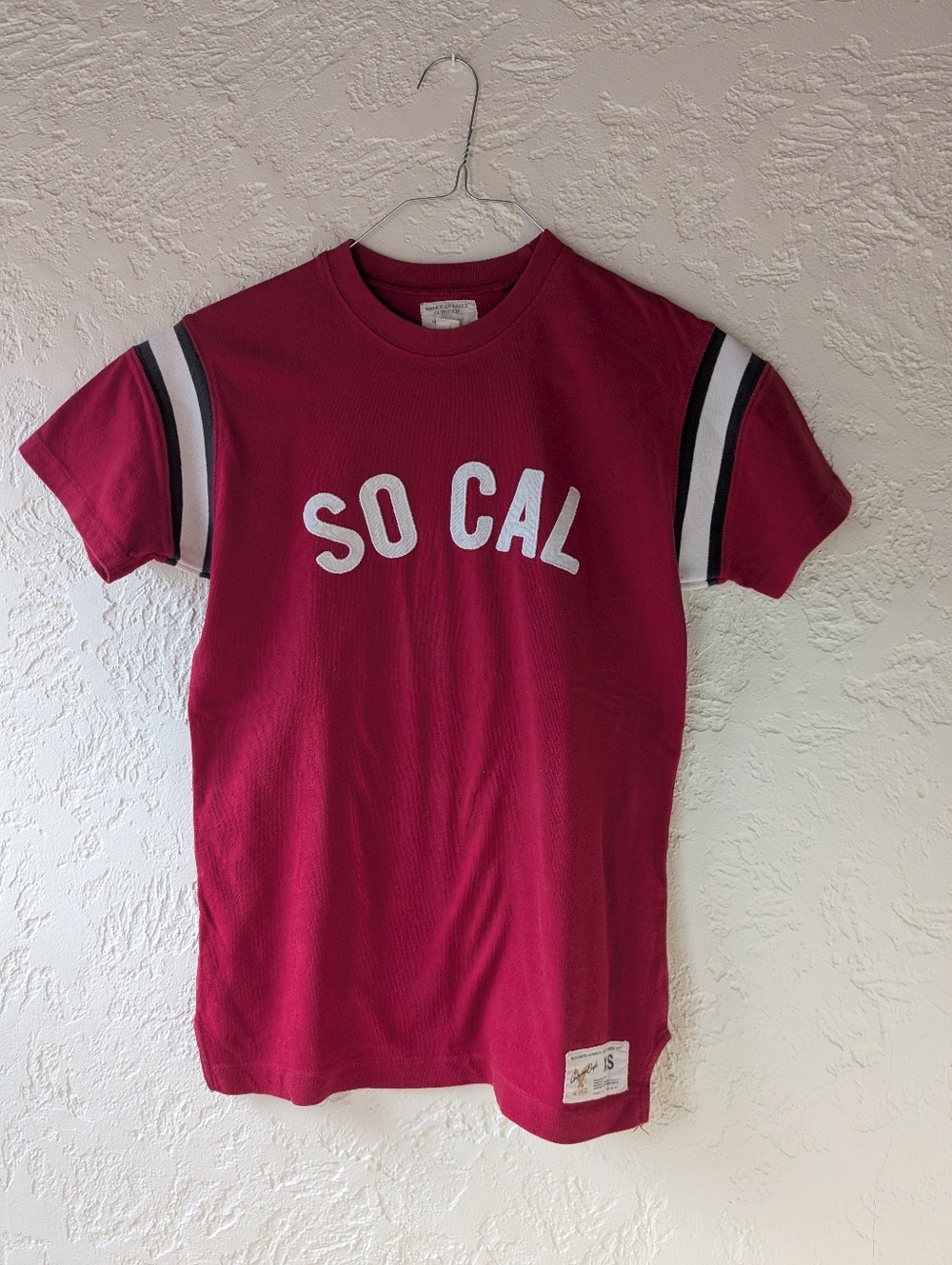 So Cal Red Tee with Stripe Sleeves. XS